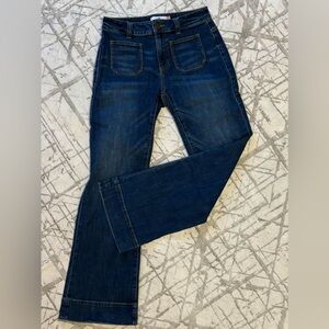 CAbi Dark Indigo Straight-Leg patch pocket jeans. Size 2.